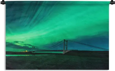 Produktbild von MuchoWow® Wandteppich Wandbehang Nordlichter - Brücke - Island 120x80 cm Tapisserie Dekoration Wandtuch - Wanddekorationen - Wandtücher