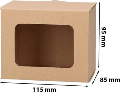 Zdjęcie produktu dla Pudełko prezentowe z okienkiem na kubek 115x85x95mm brązowe