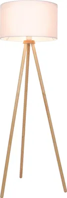 Zdjęcie produktu dla Jago® Lampa podłogowa na trójnogu - LED/H145cm/Ø45cm/E27, drewniany trójnóg, abażur z tkaniny, styl skandynawski - lampa podłogowa na trójnogu, lampa do salonu