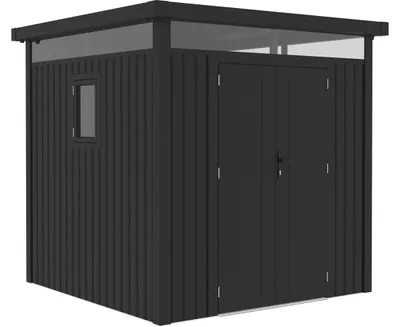 Produktbild von Premium-Gartenhaus aus Metall mit Flachdach und Flügeltür "Lexinton" – 5,29 m² – Grau