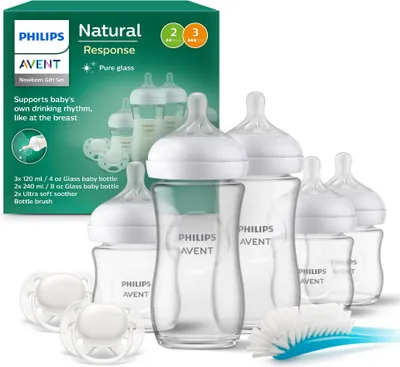 Produktbild von Philips AVENT Natural Response SCD879/11 Großes Flaschen-Set aus Glas für Neugeborene, 2 Stück(e)