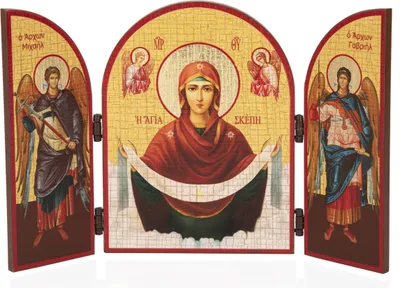 Immagine prodotto di Maria Schutz - Trittico Pokrova icona in legno 25x16cm cristiana 11089