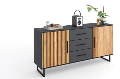 Produktbild von Sideboard >Joe< in Eiche / anthrazit, Eiche teilmassiv - 163x84x40cm (BxHxT)