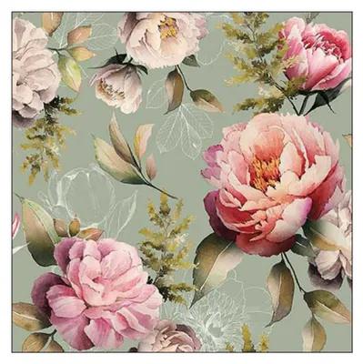Immagine prodotto di Tovaglioli 33x33 cm - Peonies composition green