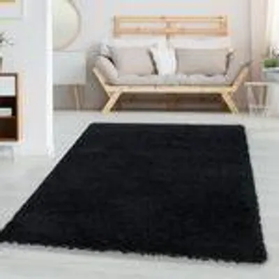 Produktbild von Einfarbiger Teppich, Zeitloser Uni-Teppich für Wohnzimmer, Schlafzimmer oder Büro, Größe: 80 x 250 cm, Farbe: Schwarz