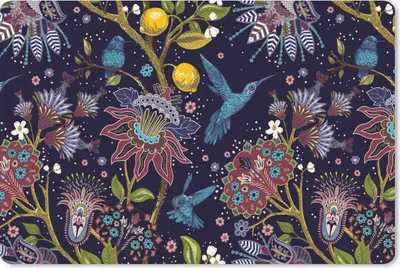 Produktbild von MuchoWow® Schreibtischunterlage Muster - Vogel - Blume 60x40 cm - XXL Mauspad - Großes Mauspad
