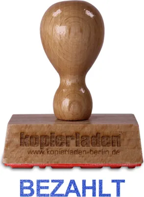 Produktbild von Holzstempel BEZAHLT, 50 x 10 mm, hochwertiger Holzstempel aus Buchenholz mit Lagertext „BEZAHLT“ – ideal für Büro und Privat