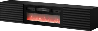 Produktbild von MIRJAN24 TV-Lowboard Tula mit Kamin, TV-Schrank mit zwei Kleppen, Realistische LED-Flamme, Wohnzimmer Kollektion (Farbe: Schwarz)