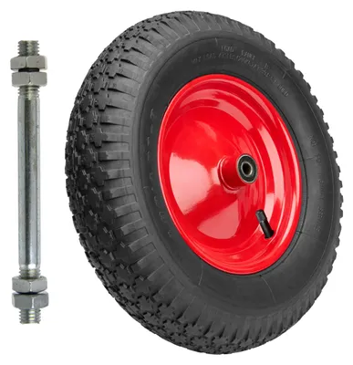 Image de Roue de rechange GARRONDA pour brouette 4.80/4.00-8 Roue de brouette Ø 390 mm Pneu à air 2PR Pneu jusqu'à 100 kg avec axe Jante en acier Roulement à billes pour brouette de jardin, de cour ou de chantier GD-0163, noir-rouge