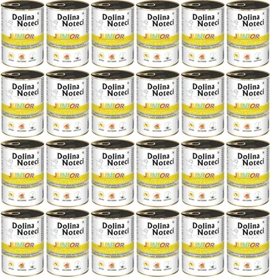 Produktbild von Dolina Noteci Junior Glutenfrei Premium Nassfutter für Mittelgroße und Große Rassen - Reich an Hühnermägen 400g (24-er pack)