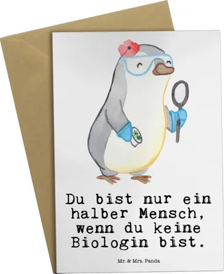 Produktbild von Mr. & Mrs. Panda Grußkarte Biologin Herz - Weiß - Geschenk, Master, Studium, osterkarten, Labor, Bachelor, glückwunschkarten, weihnachtskarten, Spruch, hochzeitskarten