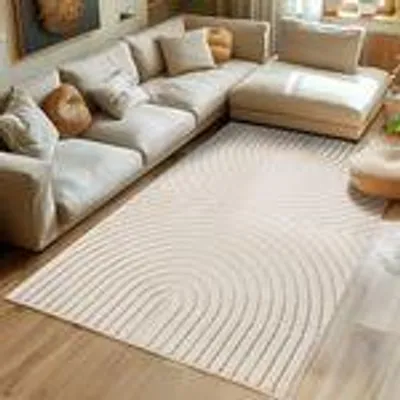 Zdjęcie produktu dla Dywan boho do salonu w stylu skandynawskim z efektem high-low miękki trwały łatwy w pielęgnacji , Rozmiar : 280 x 370 cm , Kolor : Krem-1