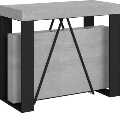 Produktbild von ITYHOME - Ausziehbarer Konsolentisch 90x40/196 cm Zamat Small Zement mit Eisenrahmen aus Anthrazit
