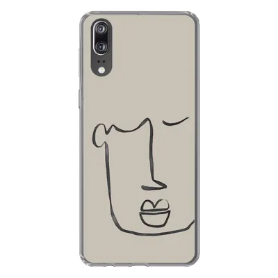 Produktbild von MuchoWow® Handyhülle Schutzhülle Hülle für Huawei P20 Gesicht - Abstrakt - Strichzeichnung Silikon Softcase Handy Hülle - Hardcover