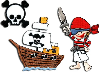 Produktbild von Set Pirat Schiff - Aufnäher, Bügelbild, Aufbügler, Applikationen, Patches, Flicken, Zum Aufbügeln, Größe: Verschiedene Größen