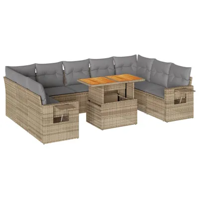 Produktbild von vidaXL 10-tlg. Garten-Sofagarnitur mit Kissen Beige Poly Rattan
