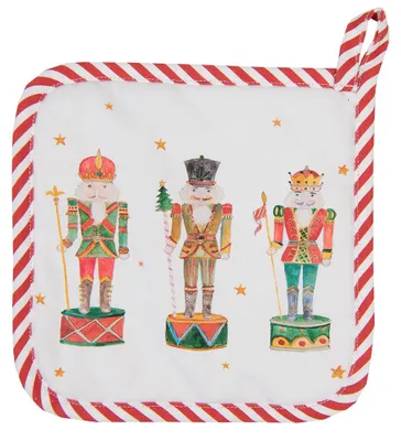 Produktbild von Clayre & Eef Kinder Topflappen 16x16 cm Weiß Rot Baumwolle Nussknacker