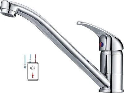 Obrázek produktu pro Nízkotlaká kuchyňská baterie s možností otáčení o 360 stupňů, mosazná, se 3 přípojkami – studená voda, ohřívač vody, chrom