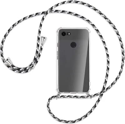 Produktbild von Handykette Backcover-Schutzhülle mit Band (Metall silberfarben) für Google Pixel 3 - schwarz/grau/weiß