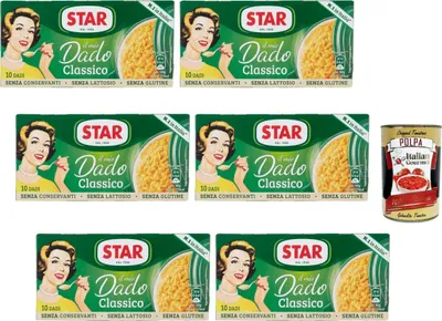 Produktbild von STAR Il Mio Dado Classico Brühewürfel 6x100g (insg. 60 Würfel) glutenfrei laktosefrei ohne Konservierungsstoffe – italienische Suppen- & Würzbouillon + Italian Gourmet polpa