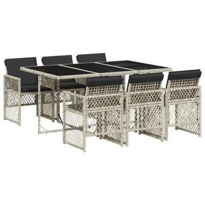 Produktbild von vidaXL 7-tlg. Garten-Essgruppe mit Kissen Hellgrau Poly Rattan