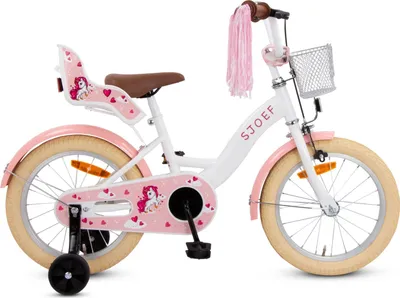 Produktbild von SJOEF Dolly Kinderfahrrad 16 Zoll | Kinder Fahrrad für Mädchen / Jugend | Ab 2-7 Jahren | 12 - 18 Zoll | inklusive Stützräder (Weiß)