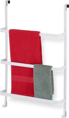 Immagine prodotto di Stendibiancheria senza foratura - 3 aste e 2 ganci - Acciaio bianco 85x545x15 cm