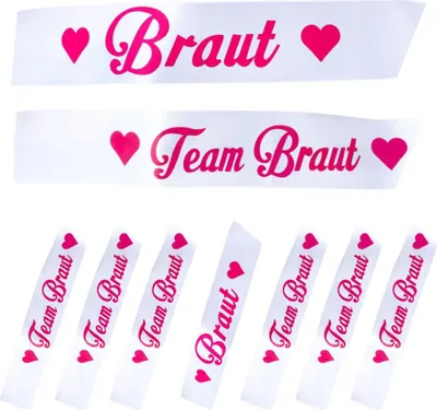 Produktbild von Oblique Unique Schärpe Braut + Team Braut Set JGA Hen Party Bride to be Herz weiß
