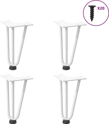 Produktbild von "im Angebot" Haarnadelbeine für Couchtisch 4 Stk. Weiß 20 cm Massivstahl - Tischbeine CC17950