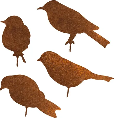 Produktbild von Rostiger Gartenstecker aus Metall, 4 Stück rostige Vögel mit Schrauben, rostige Gartenkunst aus Metall, Metallvögel, Vogelornamente, Wanddekoration für Balkon und Terrasse (4)