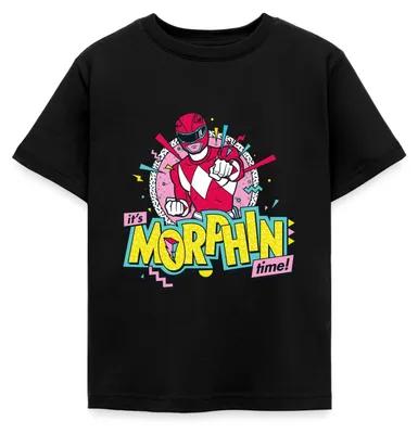 Produktbild von Spreadshirt Power Rangers It's Morphin Time Kinder T-Shirt, 110/116 (5-6 Jahre), Schwarz