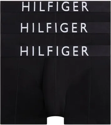 Productafbeelding van Tommy Hilfiger heren boxershorts, 3-pack, model "Trunks" met logo aan de tailleband, zwart (zwart/zwart)