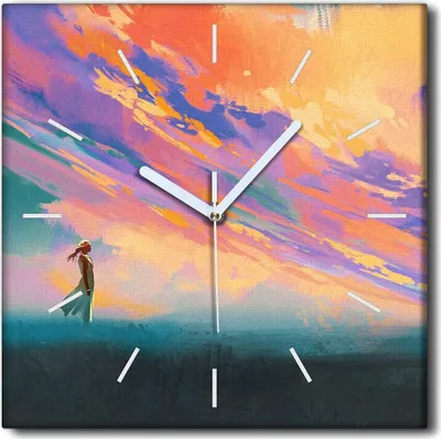 Produktbild von Coloray Uhr auf Leinwand 30x30 cm Wand Uhr Dekoration Wohnzimmer Segeltuch weiße Zeiger -Landschaftsleute Wolken