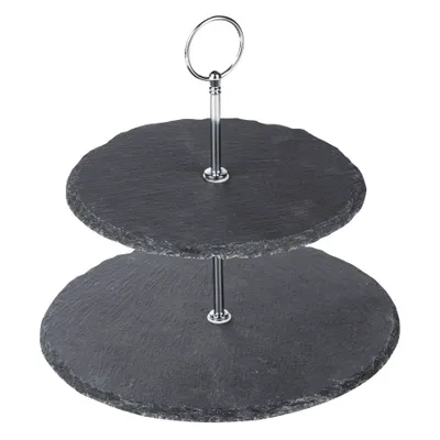 Produktbild von HI Etagere - Schiefer - 2-lagig - Durchmesser 20 und 25 cm - Serviertablett - Kuchenstander