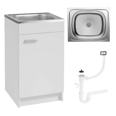 Zdjęcie produktu dla Szafka Kuchenna Stojąca Biała 50 x 40 + Zlewozmywak + Syfon do Zmywarki