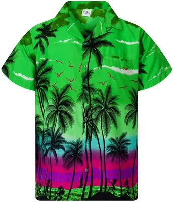 Produktbild von King Kameha Hawaiihemd "Beach" in Grün Herren Hawaii-Hemd Kurzarm Front-Tasche Stylish
