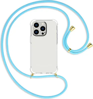 Produktbild von Handykette Backcover-Schutzhülle mit Band (Metall goldfarben) für Apple iPhone 14 Pro (6.1'') - himmelblau