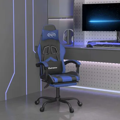 Productafbeelding van Gamingstoel met voetsteun, zwart en blauw, kunstleer