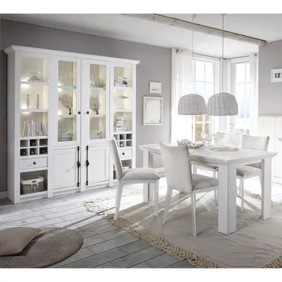 Produktbild von 2-tlg Esszimmer-Set WINGST-61 im Landhaus-Stil Pinie weiß Nb. mit großem Buffet inkl. LED (ohne Stühle) Stellmaß Buffetschrank ca. 194 cm
