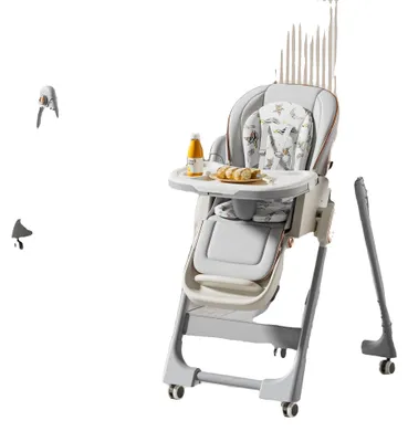 Imagen del producto de Silla alta, bandeja ajustable, cinturón de seguridad de cinco puntos, modelo XCZY8122-GRIS