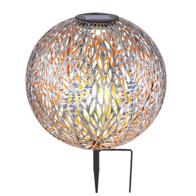 Produktbild von LED Solarleuchte, Kugel, Erdspieß, silber-grau, gold, H 38 cm