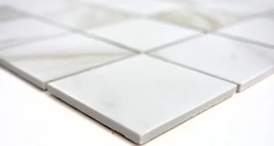 Produktbild von Handmuster Mosaikfliese Calacatta weiß beige Keramik Badfliese Fliesenspiegel MOS16-0112_m