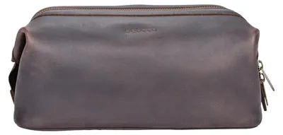 Produktbild von Beocca Miles Leder-Kulturbeutel, aus pflanzlich gegerbtem Leder, wasserabweisendes Futter, Reise-Necessaire, handgefertigt, Braun