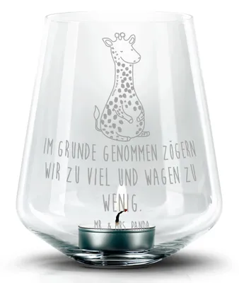 Produktbild von Mr. & Mrs. Panda Teelichthalter Giraffe Zufrieden - Transparent - Geschenk, gravur glas, Glück, Afrika, Abenteuer, Windlicht, Kerzenhalter, Laterne