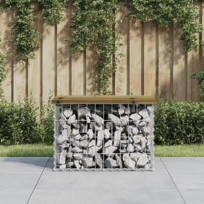 Produktbild von [Home] Gartenbank aus Gabionen 63x44x42 cm Kiefernholz Imprägniert , Neue Mode 2024 im häuslichen Leben