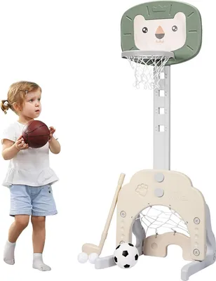 Obrázek produktu pro Sada basketbalových košů 3 v 1 Basketbalový koš pro batolata s nastavitelnou výškou Basketbalový fotbal Golfový set zelená + bílá