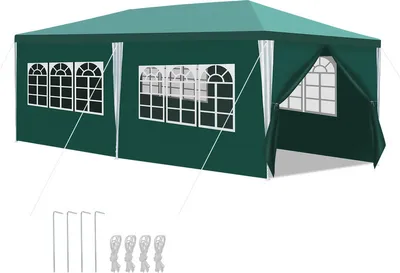 Produktbild von Izrielar 3 x 6 m Garten Pavillon mit 5 Seitenteilen tragbares wasserdichtes Zelt Partyzelt, grün