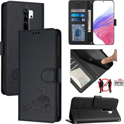 Obrázek produktu pro Kožené pouzdro pro Xiaomi Redmi Note 8 Pro, sladká kočka Flip pouzdro s funkcí stojánku a peněženkou černé