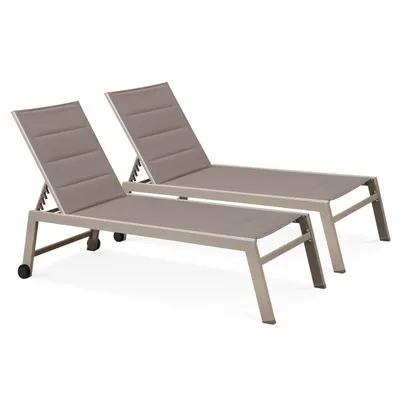 Produktbild von Set van 2 aluminium en textilene ligstoelen in taupe - Oviala Nouméa