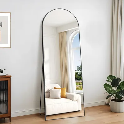 Immagine prodotto di Specchio a parete verticale, 179x65 cm - grande specchio curvo a figura intera con cornice in alluminio nero